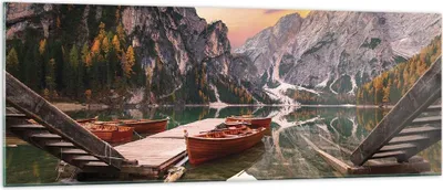 Produktbild von Bilder auf glas - Einteilig - Boote Berge See - 140x50cm - Glasbilder - Wandbilder - Bilder - zum Aufhängen bereit - Wanddekoration aus Glas - Glas Bilder - Wandbild auf Glas - GAB140x50-4638