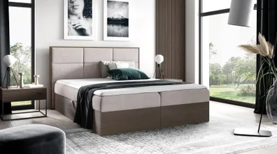 Produktbild von Kontinentales Bett 180x200 CHANTELLE 2 - dunkle Eiche / Beige + GRATIS Matratzenauflage