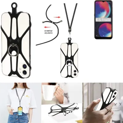 Produktbild von K-S-Trade 3in1 Handykette Handyband Handykordel Halsband Smartphone-Ring Handy-Ring kompatibel mit Wiko View 4 Fingerhalterung Handyring Tischständer