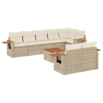 Produktbild von vidaXL 9-tlg. Garten-Sofagarnitur mit Kissen Beige Poly Rattan