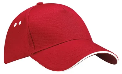 Produktbild von Beechfield - Baseball-Mütze Sandwichschirm PC7033 (Einheitsgröße) (Rot/Weiß)
