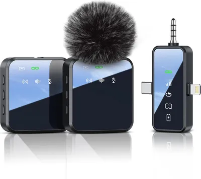Produktbild von 3-in-1-Mikrofon für iPhone/Android/Kamera, kabelloses Lavaliermikrofon, 100 m Übertragung, 18 Stunden Akkulaufzeit, Mini-Mikrofon für die Aufnahme