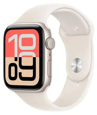 Obrázek produktu pro Apple Watch SE 3 (2025) GPS 40mm, pouzdro ze slitiny hliníku ve stříbrné barvě Starlight, sportovní řemínek Starlight velikost S/M EU MEH34 - POŠKOZENÁ KRABIČKA