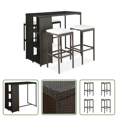 Produktbild von The Living Store 5-tlg. Gartenbar-Set mit Kissen Poly Rattan Braun