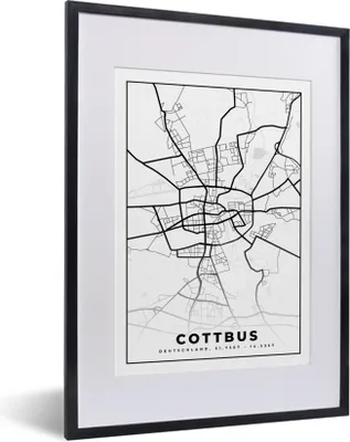 Produktbild von MuchoWow® Gerahmtes Poster Cottbus - Karte - Stadtplan - Wegbeschreibung 30x40 cm - Poster mit Schwarzem Bilderrahmen Wandposter Rahmen Foto Bilder - Wandposter Schlafzimmer