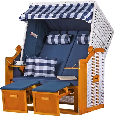Produktbild von Strandkorb - bene living - Ostsee - uni-karo/blau - PE weiß
