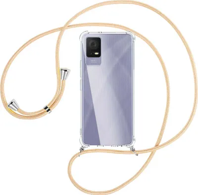 Produktbild von Handykette Backcover-Schutzhülle mit Band (Metall silberfarben) für TCL 405 (T506D, 6.6'') - Goldkordel