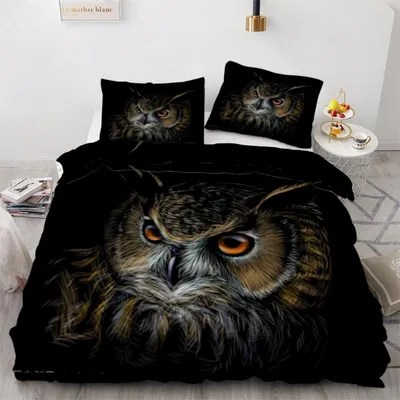 Produktbild von Bettwäsche-Set Eule 200x200 cm 3-teilig Mikrofaser 3D Motiv mit Reißverschluss