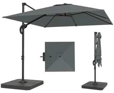 Produktbild von Alu Ampelschirm  Ø244cm Sonnenschirm mit Kurbel Ständer Wasserabweisend 360° drehbar Dunkelgrau