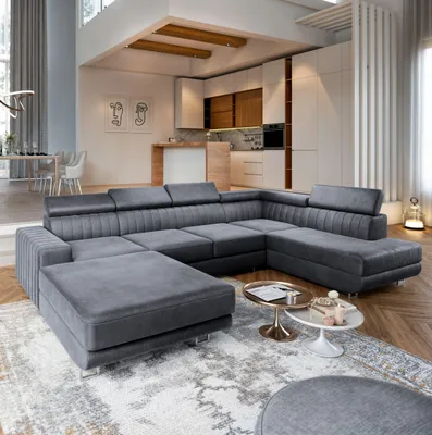 Produktbild von Masseno Ecksofa SIENA R-S mit Schlaffunktion U-Form, Sofa mit Bettkasten, Wohnzimmersofa, Couch, Soffa, Bettsofa, Couchgarnitur- Grau, MONOLITH 85
