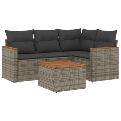 Produktbild von 5-tlg. Garten-Sofagarnitur mit Kissen Grau Poly Rattan