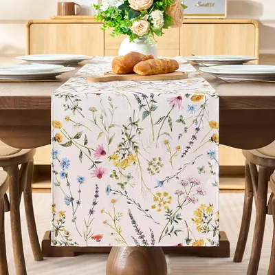Produktbild von Tischläufer mit Blumenmuster für Frühling und Sommer, 33x183 cm