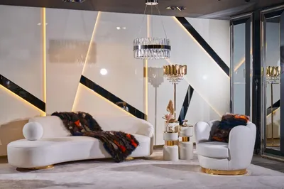 Produktbild von Weiße Couchgarnitur 3+1 Sitzer Designer Runder Glas Couchtisch 3tlg Set