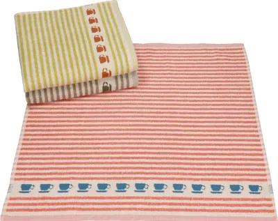 Produktbild von Betz 3 Stück Küchentücher Küchenhandtuch Geschirrtuch mit Streifen und Tassenmotiv 100% Baumwolle Größe 50 cm x 50 cm Farbe - braun-grün-terra
