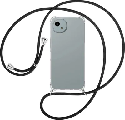 Produktbild von Handykette Backcover-Schutzhülle mit Band (Metall silberfarben) für Sharp Aquos wish 4 - schwarz