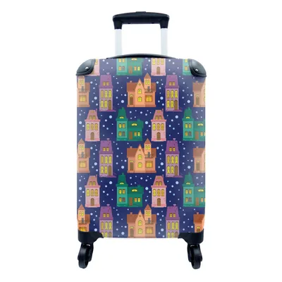 Produktbild von MuchoWow® Koffer Handgepäck Trolley Rollkoffer Kleine Reisekoffer mit 4 Rollen - Winter - Muster - Haus - Cabin Size < 55x40x23 cm & 55x40x20 cm - Fotokoffer - Kabinenkoffer - Boardgepäck - Reise-Box - Reisekoffer - Reisegepäck - Koffer mit Bild - Trolley für Kinder