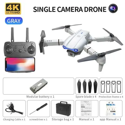 Zdjęcie produktu dla Mini składany dron RC – quadkopter E99PRO – pojedyncza kamera 4K UHD – FPV przez Wi-Fi – zasięg 80 m – czas lotu 5–10 min – waga poniżej 150 g – kolor szary