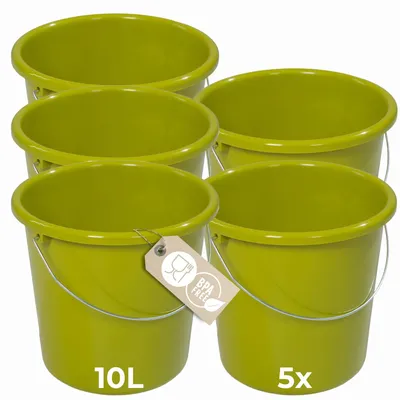 Produktbild von Novaliv 5 Stück Eimer 10L Grün mit Maßeinteilung - Putzeimer 10 Liter ⌀ 28,5 cm Praktischer Allrounder mit Skala für Haushalt & Garten ideal als Haushaltseimer, Wassereimer, Wischeimer, Bucket