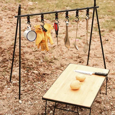 Immagine prodotto di Campeggio all'aperto tazze ciotole pieghevole lavanderia scaffale appeso con gancio in lega di alluminio titolare Picnic BBQ piatti pentole Storageu