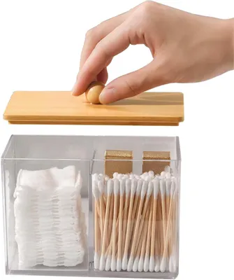 Imagen del producto de Badorganizer, acrílico, recipiente hermético para hisopos de algodón con tapa, 13,7 x 8,8 x 9,6 cm, para cosméticos