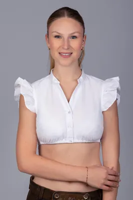Produktbild von Dirndlbluse Eva Weiß mit Flügelärmeln, V-Ausschnitt und verstellbarem Dekolleté Größe 52