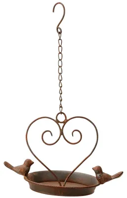 Produktbild von Hängendes Vogelbad Herz-Design Rostfarbe Metall 23x15x35 cm witterungsbeständig