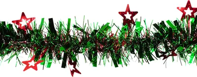 Produktbild von Weihnachtsgirlande Lametta mit holograf. Sternen 7cm x 2m grün / rot