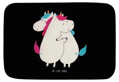 Produktbild von Mr. & Mrs. Panda Badteppich Einhörner Umarmen - Schwarz - Geschenk, Unicorn, Badezimmerteppich, BFF, Schwester, Badematte, duschmatte, Badvorleger, Familie, Liebe