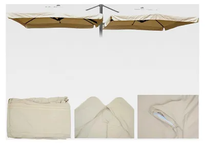 Produktbild von Sonnenschirmbezug 3x3m Polyester, Ersatzbezug für Doppel-Ampelschirm - Creme mit Flap