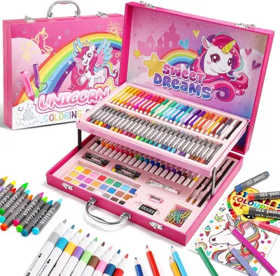 Image de Kit d'art licorne – Crayons de couleur et boîte à dessin pour enfants