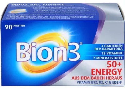 Zdjęcie produktu dla Bion3 50+ Energy Tabletki multiwitaminowe wspomagające pracę jelit i dostarczające energii, 90 tabletek