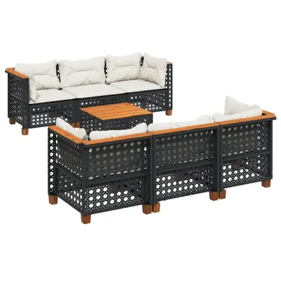 Image de vidaXL Ensemble de salon de jardin 7 pièces avec coussins noir poly rotin