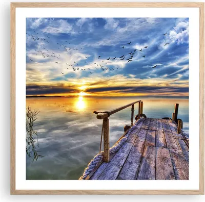 Produktbild von Gerahmtes Poster - Rahmen in heller Eiche - See Brücke - 60x60 cm - Wand Bild - Wanddeko - Wandbilder - Kunstposter - Wandposter - Bilderrahmen - Bilder - Kunstdruck - Wandbild - P2NAC60x60-3963