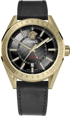 Produktbild von Versace VEAFA0224 V-Code GMT schwarz gold Edelstahl Leder Herren Uhr NEU
