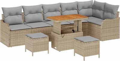 Image de Ensemble de canapé de jardin avec coussin 9 pcs Beige polyrotin