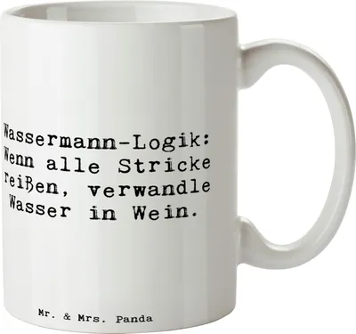Produktbild von Mr. & Mrs. Panda Kaffeebecher Spruch Wassermann Logik - Weiß - Geschenk, Pott, Geschenke Astrologie, Unkonventionalität, Kaffeetasse, Geschenkideen, Sternzeichen, Tasse