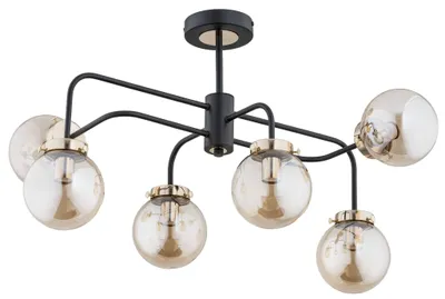 Produktbild von Kronleuchter LINIO, schwarz-gold, 6 x E27, 60W, Glas, Abmessungen: 44 x 60 x 72 cm, IP20, Marke: Alfa