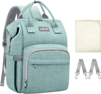 Productafbeelding van Luiertas Rugzak voor Baby, Waterdichte Oxford Stof, Grote Capaciteit, Multifunctionele Verzorgingstas met 1 Verschoonmat en 2 Kinderwage