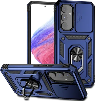 Produktbild von Galaxy A54 Hülle mit Schiebe Kamera Schutz und Ringhalter Ständer Schutzhülle für Samsung Galaxy A54 Blau