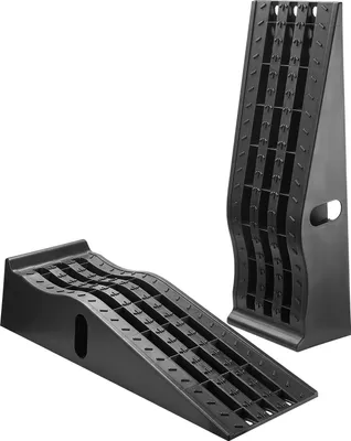 Image de SucceBuy Rampes d'accès pour voitures 2 pièces avec une hauteur de levage de 155 mm, rampes de service portables pour l'entretien, la vidange et les réparations de véhicules, adaptées aux camions, charge maximale de 1474 kg par rampe, couleur noire