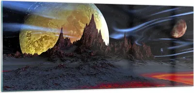 Produktbild von Bilder auf glas - Planeten Mond Universum - 100x40cm - Glasbilder - Wandbilder - Kunstdruck - zum Aufhängen bereit - Wanddekoration aus Glas - Glas Bilder - Wandbild auf Glas - GAB100x40-2346