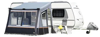 Produktbild von DWT Wohnwagen Vorzelt Fortuna II - 250 x 280 cm - Reisezelt grau mit Abspannmaterial und Tragetasche - Reisecamping