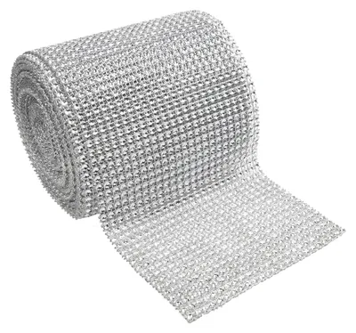 Produktbild von Handi Stitch Silber Farbenes Strassband zum Aufnähen - L9,14 m x B12 cm Glitzersteine Band - Netz Band für Weihnachtsbaum, Bordüre, Silberhochzeit