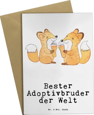 Produktbild von Mr. & Mrs. Panda neujahrskarte Fuchs Bester Adoptivbruder der Welt - Weiß - Geschenk, weihnachtskarten, vatertagskarte, Kleinigkeit, Geschwister, osterkarte, Bruder