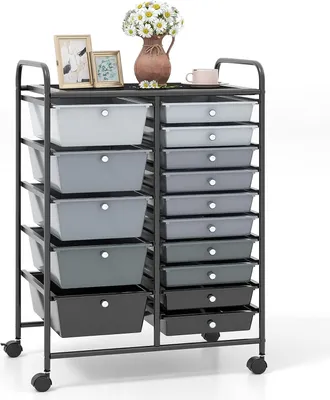 Produktbild von COSTWAY Vozík s 15 stohovateľnými zásuvkami, pojazdný podstavec 63x37x87cm, čierny