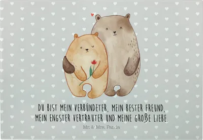 Produktbild von Mr. & Mrs. Panda Vesperplatte Bären Liebe - Grau Pastell - Geschenk, Frühstücksbrett, Glasschneidebrett, Freundin, Glas-Schneidebrett, Beziehung, Hackbrett, Servierplatte