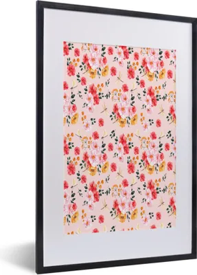 Produktbild von MuchoWow® MuchoWow® Gerahmtes Poster Blumen - Rosen - Muster 40x60 cm - Poster mit zchwarzem Bilderrahmen - Poster in Rahmen