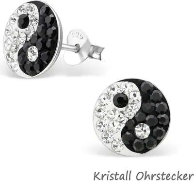 Produktbild von Yin Yang Schmuck aus 925er Silber: Ohrstecker und Zehenring Kristall Ohrstecker