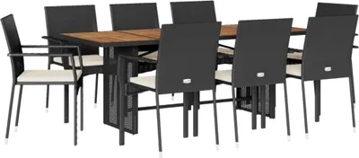 Produktbild von 9-tlg. Garten-Essgruppe mit Kissen Schwarz Poly Rattan