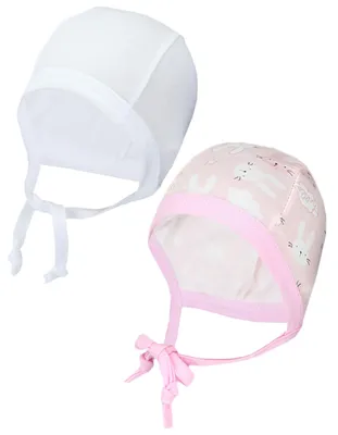 Produktbild von TupTam Unisex Baby Erstlingsmütze zum Binden 2er Pack, Farbe: Kaninchen Rosa / Weiß, Größe: 50-56